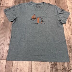 Life Is Good Blue T-Shirt with Orange Graphic